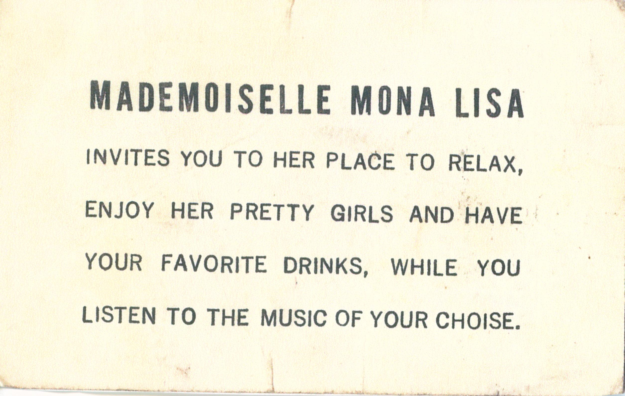 Rear of Mona Lisa card